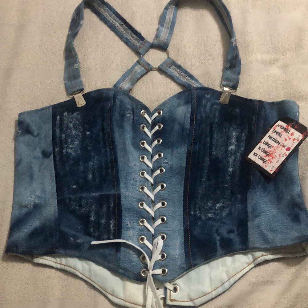 Denim Lace-Up Corset Top